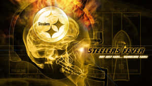 Steelers 粉絲的大腦，帶有發光標誌和火熱黃色的比賽統計數據。 — 匹茲堡鋼人 壁紙