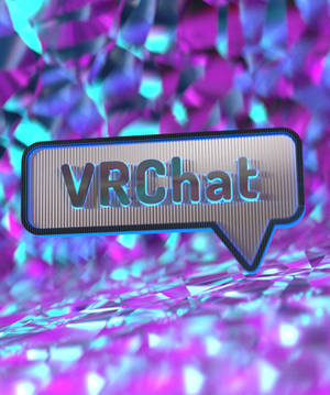 VRChat 標誌在發光的對話氣泡中，背景為水晶。 — Galaxy Z Fold 壁紙