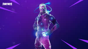 發光的Fortnite角色，宇宙紫色背景和星爆。 — PC 遊戲 壁紙