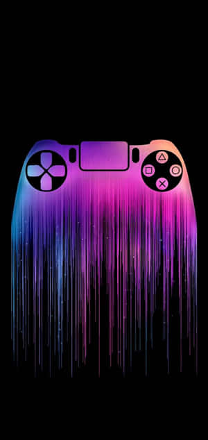發光的PlayStation控制器，在黑色背景上有霓虹紫和藍色滴落。 — 玩家 壁紙