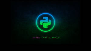 發光的Python標誌，帶有'print Hello World'文字，置於深色背景上。 — 4K程式壁紙