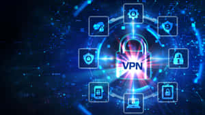 帶有發光圖示和網路連接的數位VPN安全介面。 — 設計 壁紙