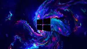 Windows標誌被宇宙數位設計中旋轉的霓虹色彩環繞。