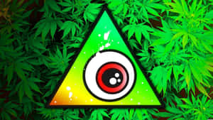 一個發光的三角形，帶有被大麻葉包圍的眼睛符號。 — 岩石 壁紙