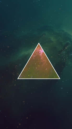 一個白色三角形在繁星點點的太空場景中突顯出一個色彩繽紛的星雲。 — 極簡 iPhone 壁紙