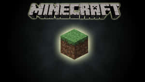 Minecraft標誌及其下方的一個發光草地塊。 — 最佳我的世界 壁紙