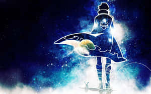 動漫角色在星空宇宙背景下抱著一顆行星。 — 天元突破紅蓮螺巖 壁紙