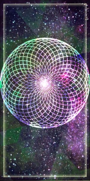 一個發光的幾何球體在色彩繽紛的宇宙星雲背景下散發光芒。 — 花卉 壁紙