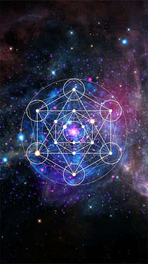 神聖幾何符號在帶有星星的彩色宇宙星雲中發光。 — 金廟 壁紙