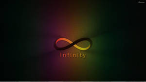 一個發光的無限符號，下方有Infinity字樣，位於深色漸變背景上。 — 無限符號 壁紙