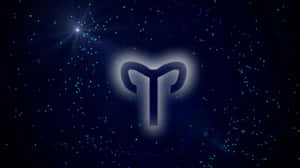在繁星點點的夜空中發光的牡羊座符號，帶有明亮的星爆。 — 水瓶座 壁紙