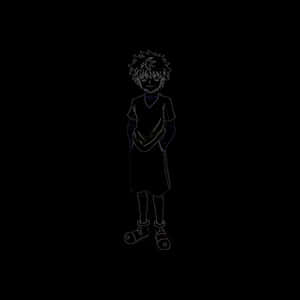 動畫男孩以白色輪廓描繪在黑色背景上，有尖刺頭髮和笑容。 — 小傑與奇犽 壁紙