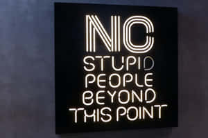 霓虹燈牌在深色牆上顯示 'NIC STUPID PEOPLE BEYOND THIS POINT'。 — 霓虹 壁紙