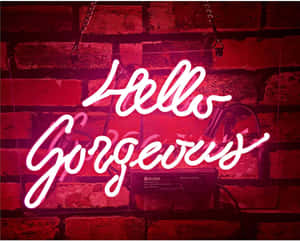 磚牆上寫著 Hello Gorgeous 的霓虹燈牌 — 霓虹燈 壁紙