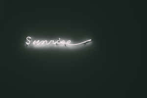 一個白色霓虹燈牌，在深綠色牆壁上顯示「Sunrise」。 — 霓虹燈 壁紙