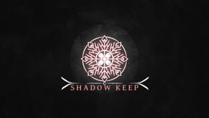 一個發光的粉紅色幾何標誌，帶有箭頭和文字 Shadow Keep，背景為深色。 — 天命2：暗影堡壘 壁紙