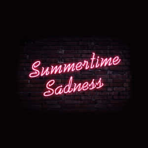 夜間深色磚牆上寫著「Summertime Sadness」的粉紅色霓虹燈牌。 — 光線 壁紙