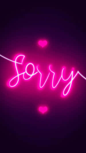 深紫色背景上帶有漂浮心形的粉紅色霓虹燈牌 sorry — 霓虹 壁紙