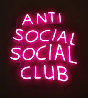 在黑暗房間中顯示Anti Social Social Club的粉紅色霓虹燈牌。 — 榮耀Magic V 壁紙