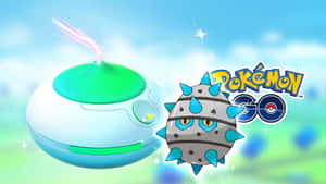 Pokémon GO 標誌，帶有在明亮天空中漂浮的精靈球和有刺的寶可夢。 — 高清 壁紙