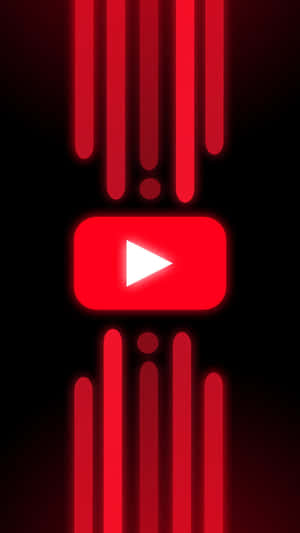 發光的紅色YouTube播放按鈕，被垂直的霓虹紅色條包圍，背景為黑色。 — 社群媒體 壁紙
