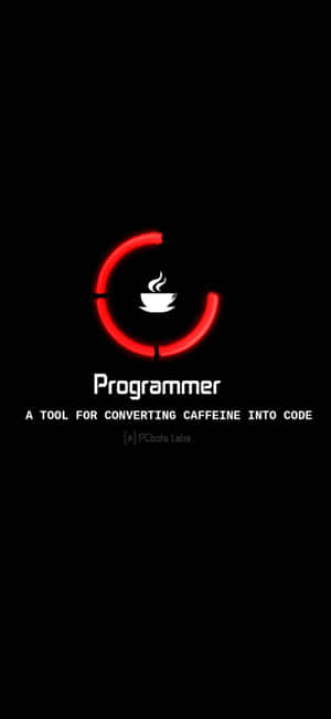 咖啡杯周圍的紅色載入圓圈，帶有 Programmer 文字和標語。 — iPhone 17 Pro Max 壁紙