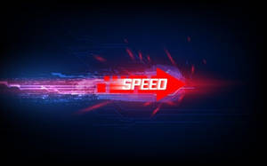 一個發光的紅色箭頭，上面有「speed」字樣，快速穿過數位電路背景。 — 箭頭 壁紙
