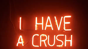 一個紅色霓虹燈牌在黑暗房間中顯示「I HAVE A CRUSH」。 — 霓虹橘 壁紙