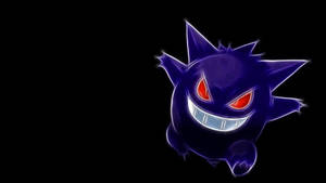 紫色幽靈寶可夢，紅眼睛，發光輪廓，黑色背景。 — 霓虹紫 壁紙