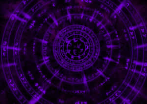 黑暗背景上帶有符文的紫色發光神秘符號 — 低對比 壁紙