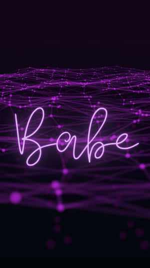 發光數位網路圖案上的霓虹紫色文字 'Babe'。 — OLED 壁紙