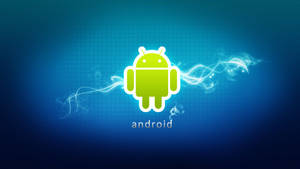 綠色Android機器人，在藍色數位背景上帶有發光的能量痕跡。 — 可愛的機器人 壁紙