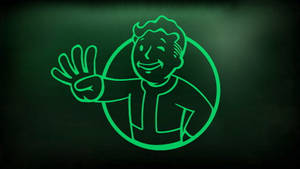 在深色背景上揮手的發光綠色Vault Boy吉祥物。 — 螢光綠 壁紙