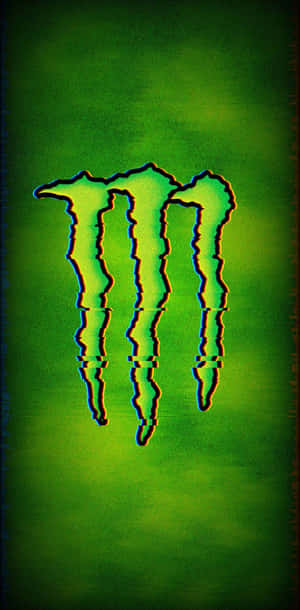 在帶有故障效果的綠色漸變背景上，發光的綠色怪物爪子標誌 — Monster Energy 壁紙