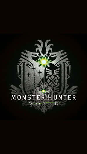 Monster Hunter World 遊戲標誌，帶有發光的綠色星星和銀色部落設計。 — 省電 壁紙