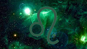 綠色獅子座符號，背景是星空宇宙。