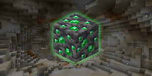 一個漂浮的鑽石礦石方塊在一個由火炬照亮的Minecraft洞穴中。 — 我的世界 鑽石 壁紙