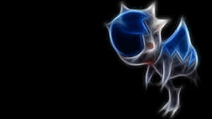發光藍色抽象生物，帶紅色眼睛，黑色背景 — 魯路修·蘭佩洛奇 壁紙