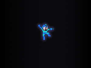 在黑暗背景中發光的像素化Mega Man — 洛克人 壁紙