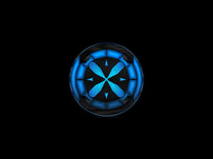 黑色背景上帶箭頭葉片的發光藍色圓形科技符號 — 鋼鐵人標誌 壁紙
