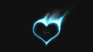 一個發光的藍色心形火焰，裡面有 love 字樣。 — 藍色愛心 壁紙
