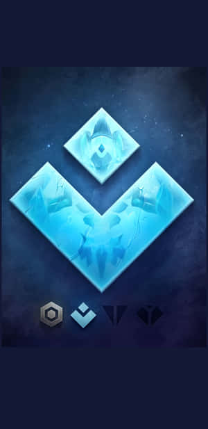 發光藍色水晶標誌漂浮在黑暗太空中，下方有較小的圖標。 — Runescape 壁紙