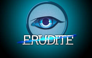 一個風格化的眼睛標誌，帶有發光藍色文字的單詞 ERUDITE。 — 怪核 GIF 壁紙