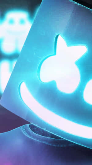 發光的藍色笑臉面具，帶有星星眼睛，發出明亮的光芒。 — 插畫 iPhone 壁紙