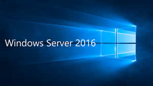 Windows Server 2016 標誌，在深色背景上帶有藍色光線。 — Windows 壁紙