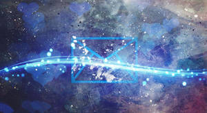 宇宙空間中帶有光跡和星雲的發光藍色電子郵件圖示。 — 藍色美學電腦 壁紙