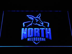 藍色霓虹燈牌，帶有驢子標誌和North Melbourne文字。 — 澳洲 壁紙