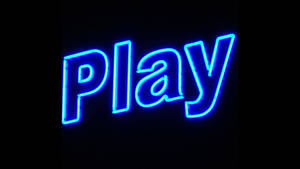 藍色霓虹燈牌，上面寫著 Play，背景為深色。 — 霓虹藍動畫 壁紙