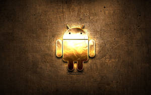 發光金色Android機器人於鏽蝕金屬表面。 — 花朵 壁紙