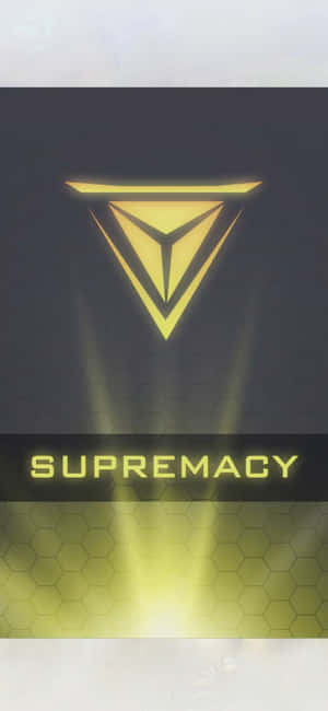 金色三角形標誌，帶有「supremacy」文字，在深色六邊形網格上發光。 — 電玩遊戲 GIF 壁紙